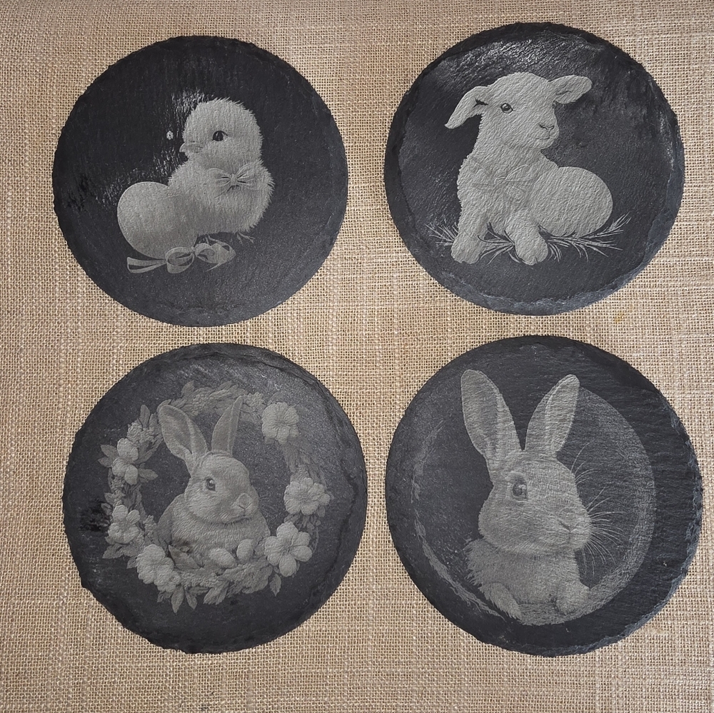 Easter Laser Engraved Slate Coaster Set
